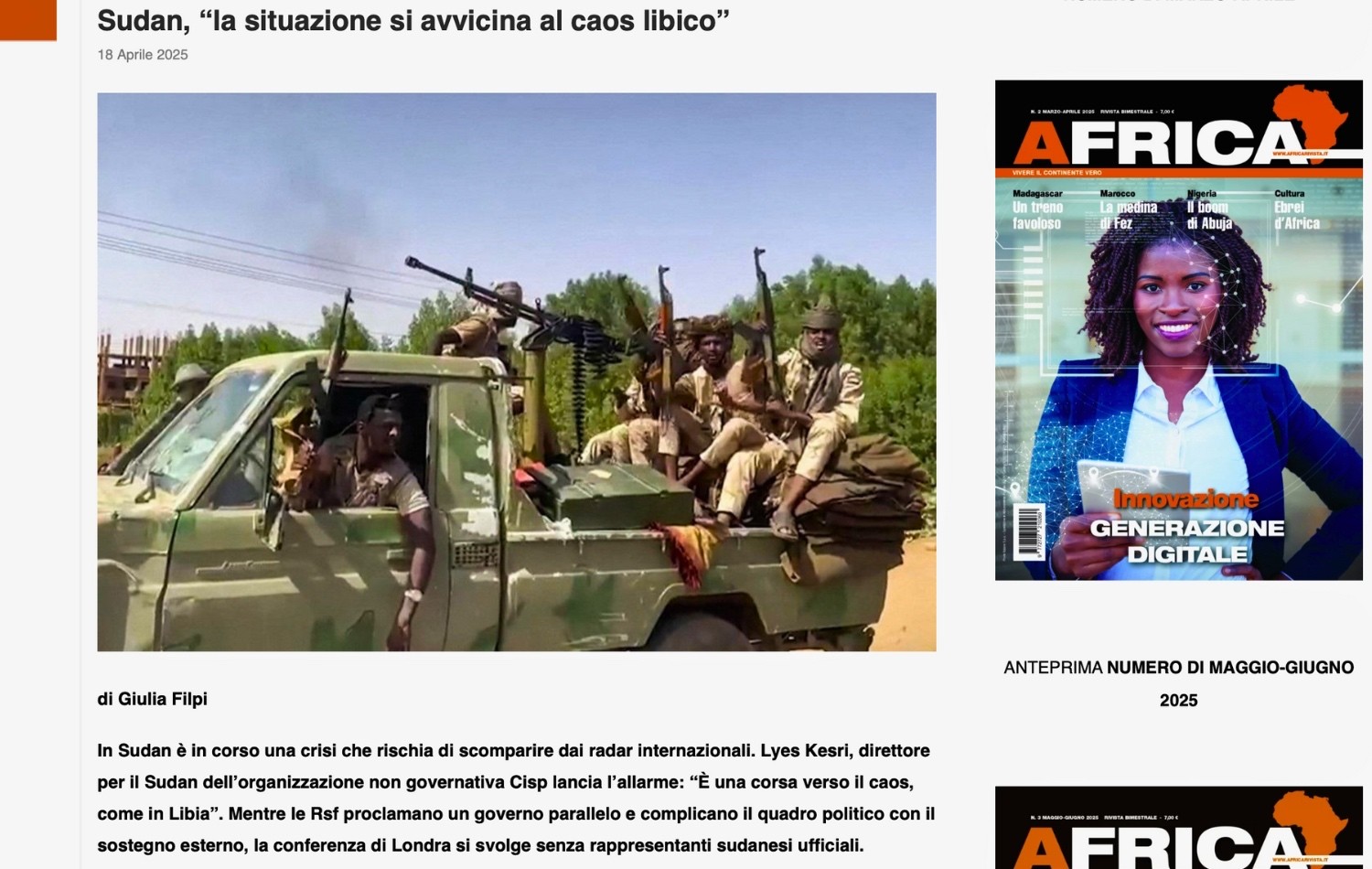 Sudan, “la situazione si avvicina al caos libico” Image 1